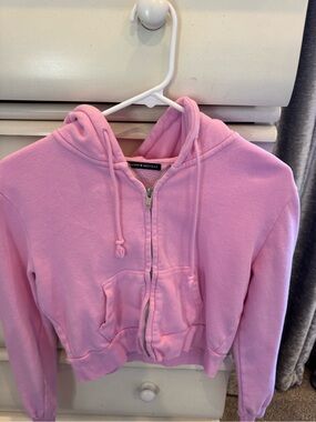 Brandy Melville Pink Cropped Zip Hoodie